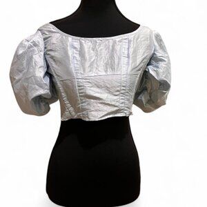Topshop Cinderella Blue Cropped Puff Sleeve Corset Top Size 4